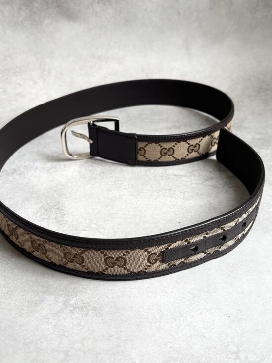 Gucci GG Canvas Pattern Leather Belt 100 40